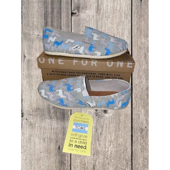Toms Women's Redondo Slip On Grey Llama Print Canvas Shoes Size 9 New - Picture 1 of 9